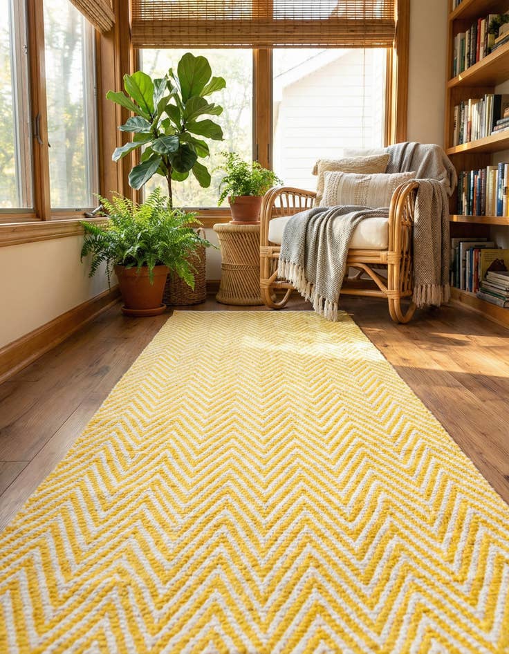 Detail image of  2' 7 x 10'  Hand Woven Chindi Chevron Runner Rug