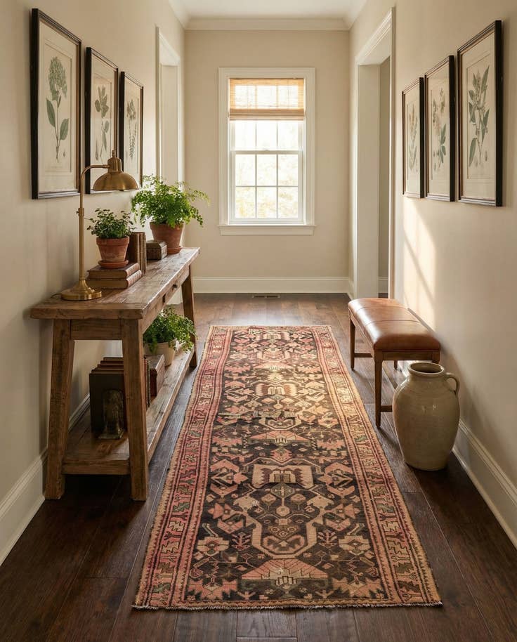 Detail image of 3' 7 x 9' Hand Knotted Hamedan Persian Wool Runner Rug
