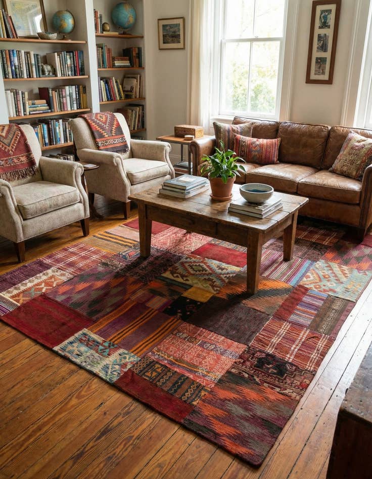 Detail image of 5' 6 x 7' 10 Hand Woven Kilim Patchwork Wool Rug