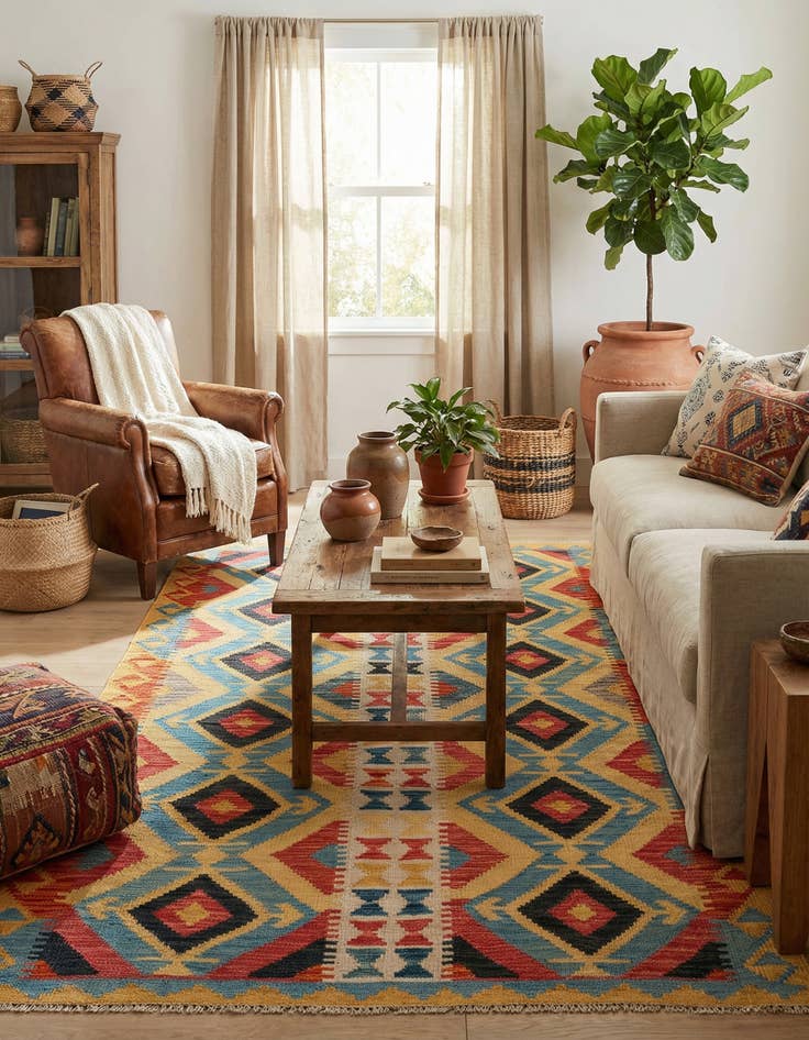 Detail image of 3' 6 x 6' 3  Hand Woven Kilim Maymana Wool Rug