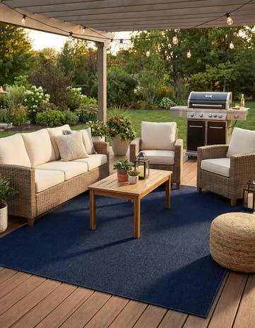 Navy Blue Easy-Clean Solid Indoor / Outdoor Rug