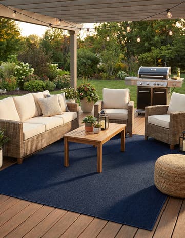 Navy Blue Easy-Clean Solid Indoor / Outdoor Rug