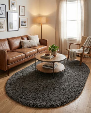  5' 3 x 8' Solid Shag Oval Rug