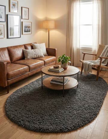 5' 3 x 8' Solid Shag Oval Rug