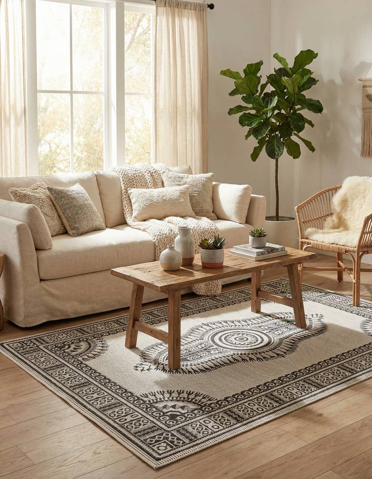 Detail image of 5' 3 x 8'  Washable Traditional Indoor / Outdoor Rug