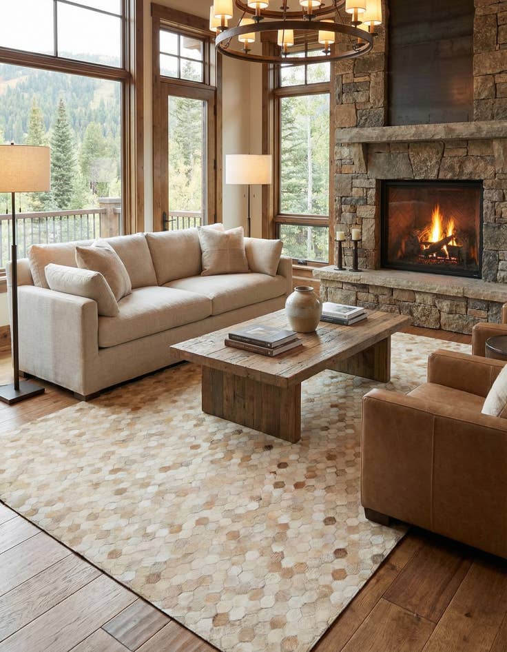 Detail image of 6' 8 x 10' Cowhide Stocks Rug