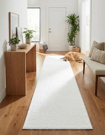 Snow White Solid Frieze Runner Rug