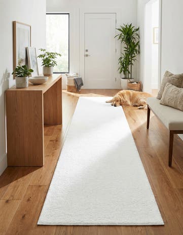 Snow White Solid Frieze Runner Rug