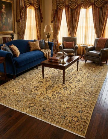 6' 6 x 9' 7 Hand Knotted Kashan Persian Wool Rug