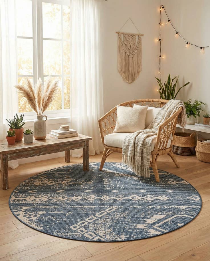Detail image of 6' x 6' Easy-Clean Bohemian Indoor / Outdoor Round Rug