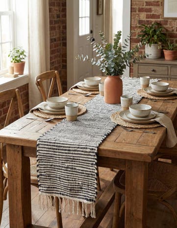 Navy Blue Hand Woven Chindi Jute Table Runner Rug