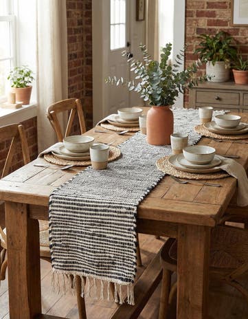 Navy Blue Hand Woven Chindi Jute Table Runner Rug