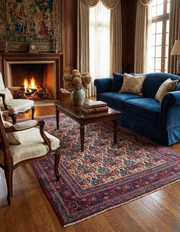 4' 3 x 6' 3 Hand Knotted Kermanshah Persian Rug