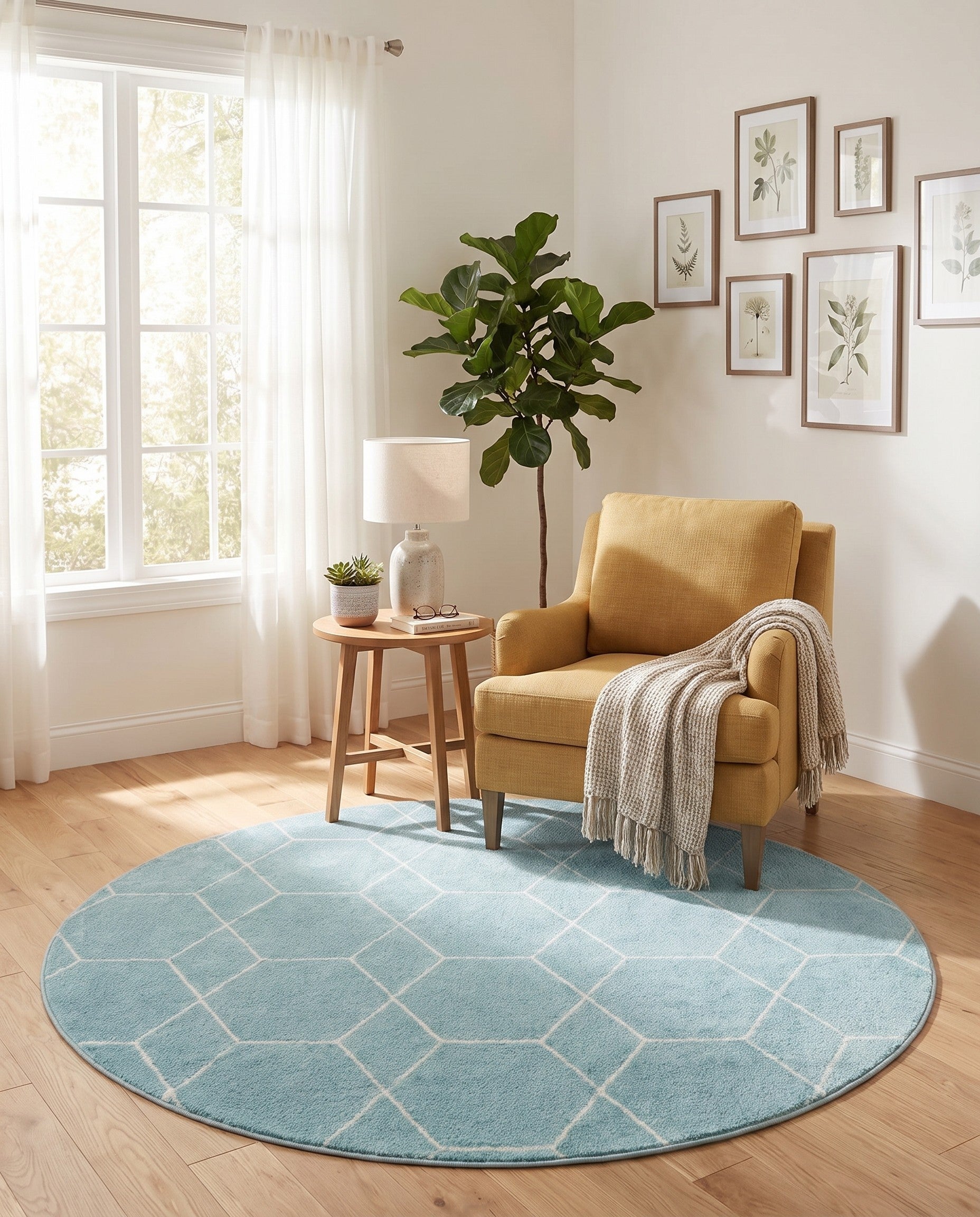 5' 3 x 5' 3 Trellis Frieze Round Rug