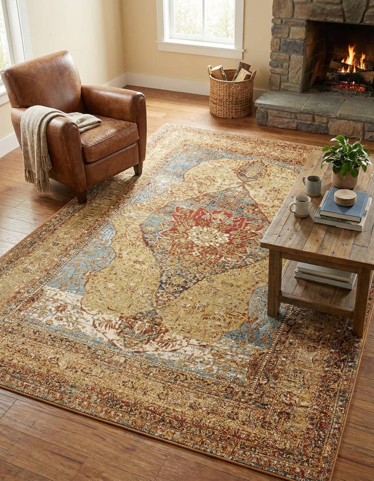 Detail image of 5' 3 x 8'  Washable Traditional Indoor / Outdoor Rug
