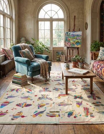 8' 2 x 9' 7 Hand Woven Kilim Suzani Wool Rug