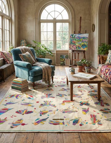 8' 2 x 9' 7 Hand Woven Kilim Suzani Wool Rug