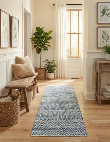 2' 7 x 10' Hand Woven Chindi Chevron Runner Rug
