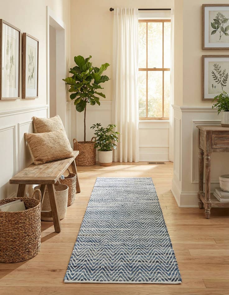 Detail image of  2' 7 x 10'  Hand Woven Chindi Chevron Runner Rug