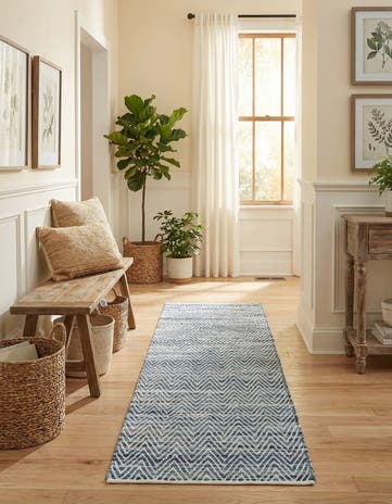 2' 7 x 10' Hand Woven Chindi Chevron Runner Rug