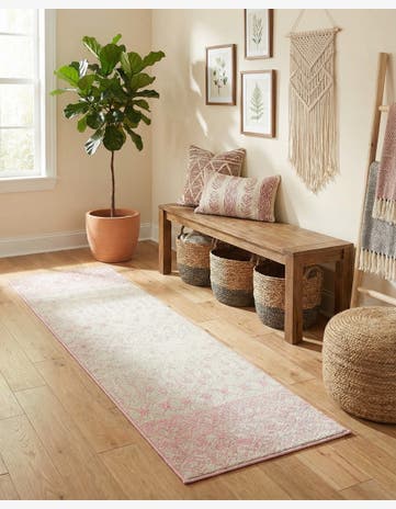 Ivory and Pink Moroccan Trellis Runner Rug