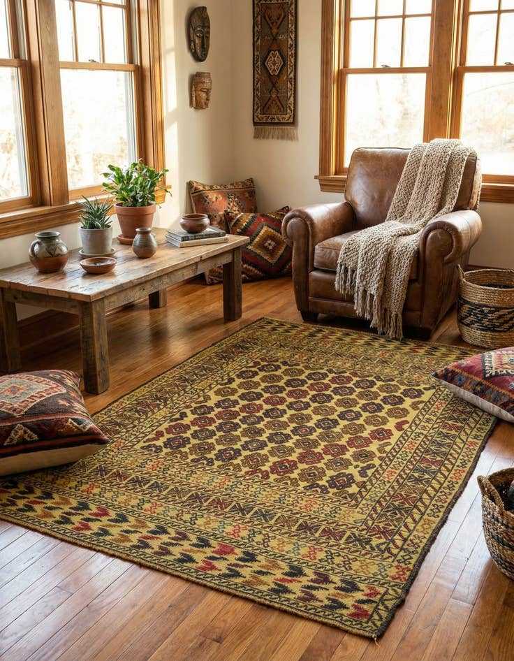 Detail image of 4' 3 x 6' 3 Hand Woven Kilim Afghan Wool Rug