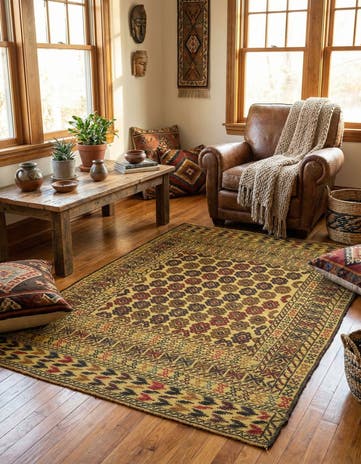 4' 3 x 6' 3 Hand Woven Kilim Afghan Wool Rug