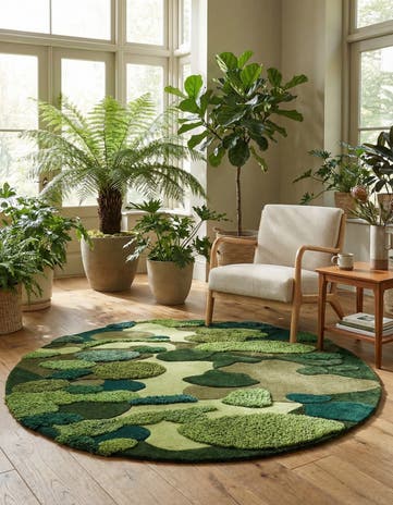 Green Moss Garden Round Rug