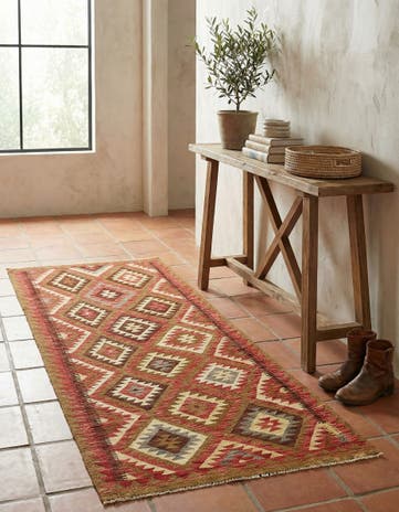 3' 2 x 6' 7 Hand Woven Kilim Maymana Wool Runner Rug