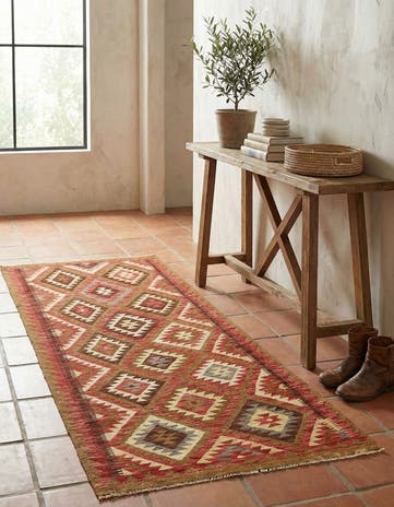 3' 2 x 6' 7 Hand Woven Kilim Maymana Wool Runner Rug
