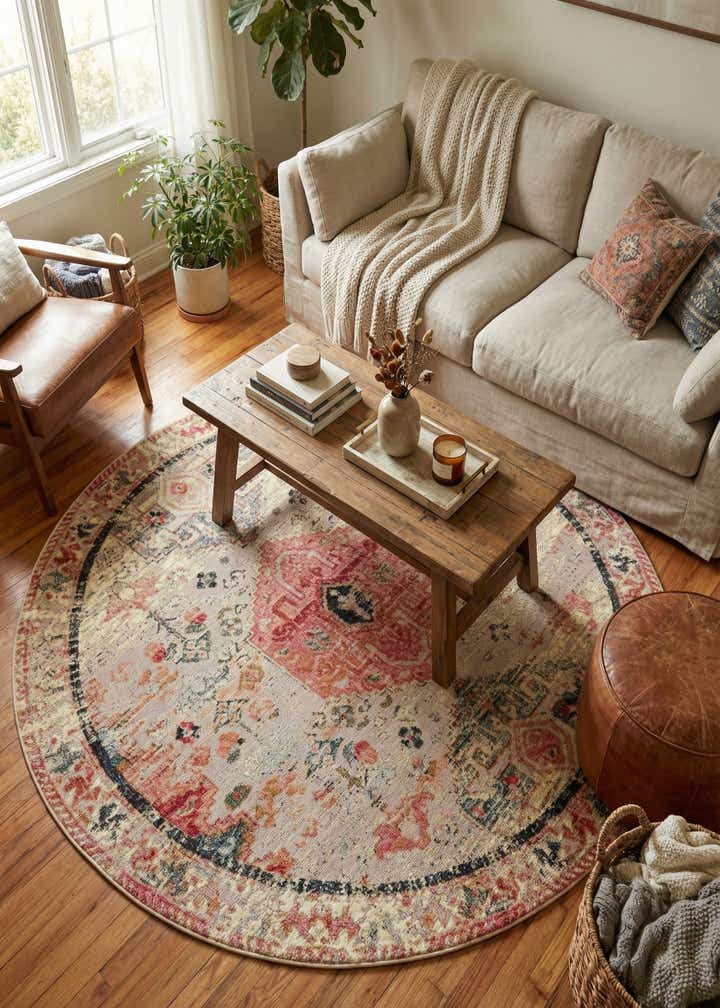 5' x 5' Easy-Clean Traditional Indoor / Outdoor Round Rug