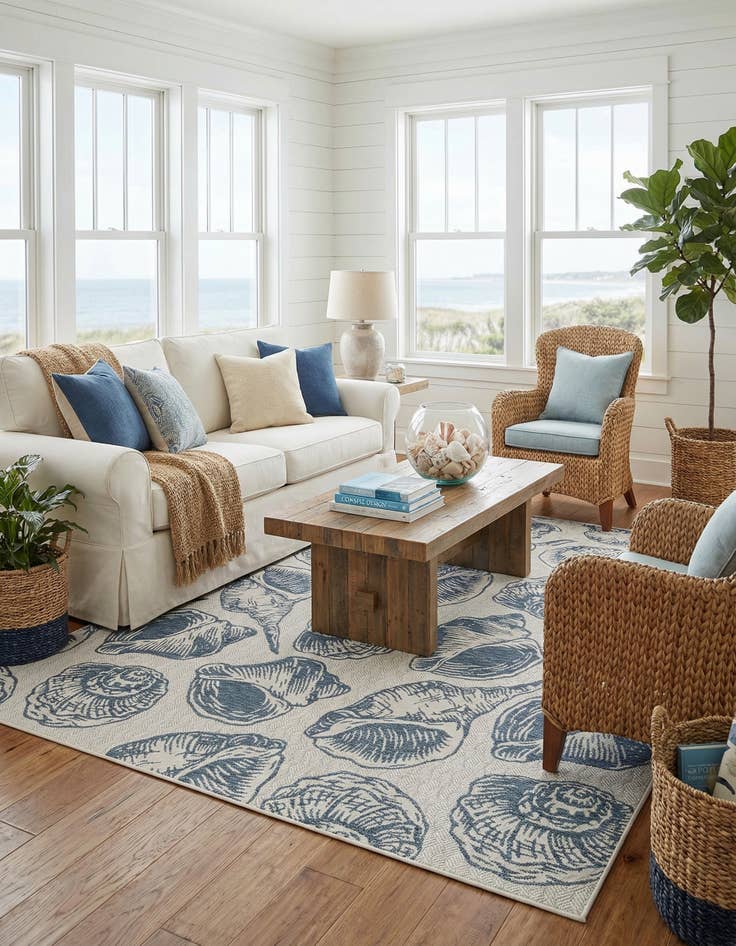 Detail image of  9' x 12'  Washable Coastal Indoor / Outdoor Rug