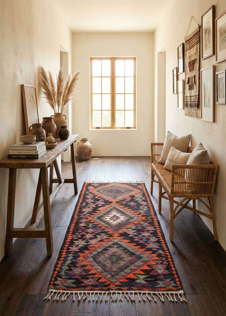 4' 5 x 7' 7 Hand Woven Kilim Fars Wool Runner Rug
