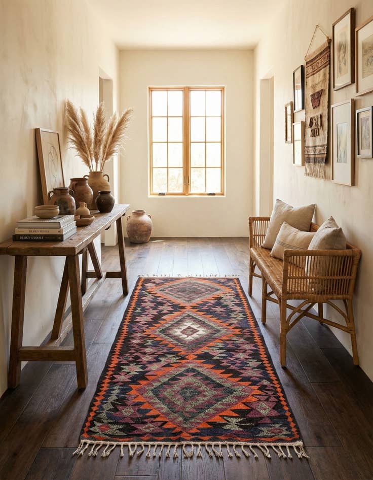 Detail image of 4' 5 x 7' 7  Hand Woven Kilim Fars Wool Runner Rug