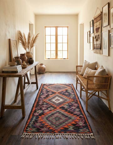 4' 5 x 7' 7 Hand Woven Kilim Fars Wool Runner Rug