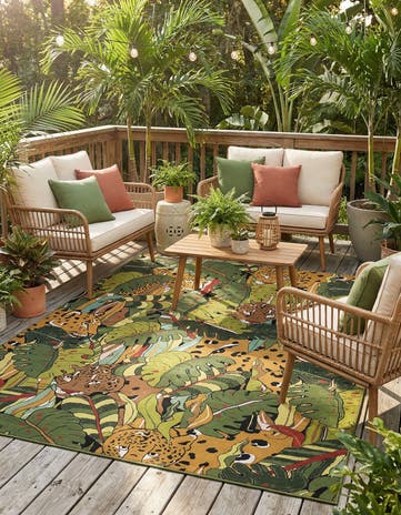 Green Easy-Clean Botanical Indoor / Outdoor Rug