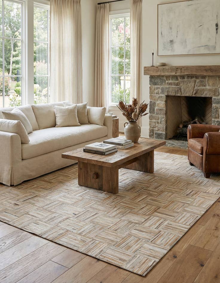 Detail image of  4' 10 x 7' 9 Cowhide Leather Rug