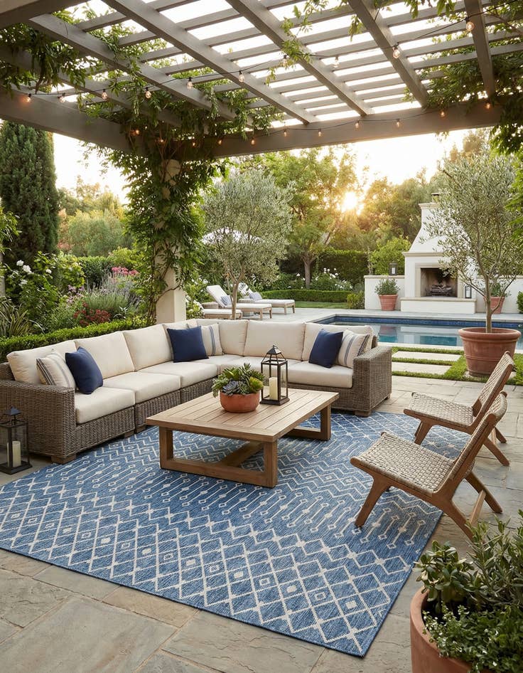 Detail image of  13' x 13'  Washable Lattice Indoor / Outdoor Square Rug