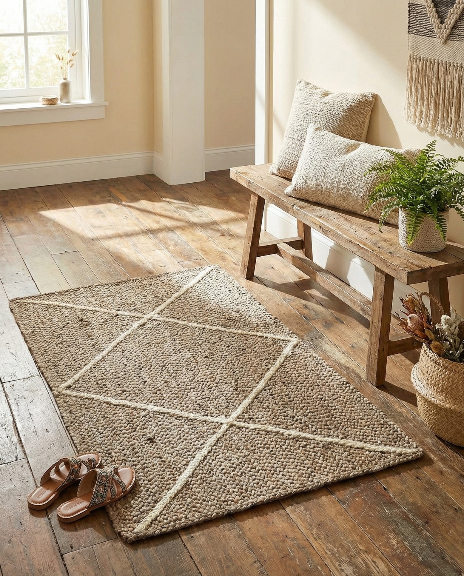 Gray Hand Braided Jute Rug in a room