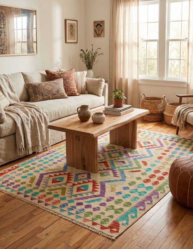 Detail image of 4' 10 x 6' 5  Hand Woven Kilim Maymana Wool Rug