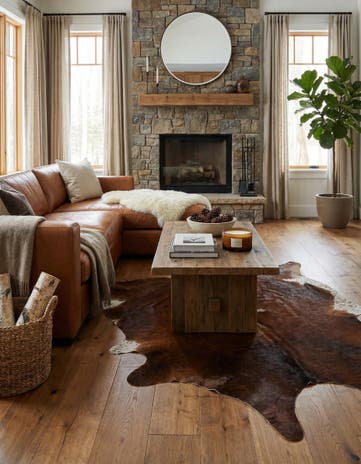 6' 7 x 7' 3 Cowhide Leather Square Rug