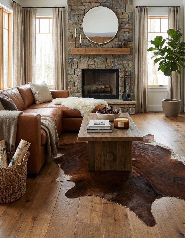 Detail image of 6' 7 x 7' 3 Cowhide Leather Square Rug