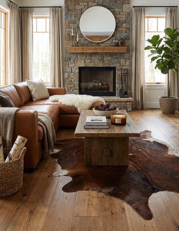 6' 7 x 7' 3 Cowhide Leather Square Rug
