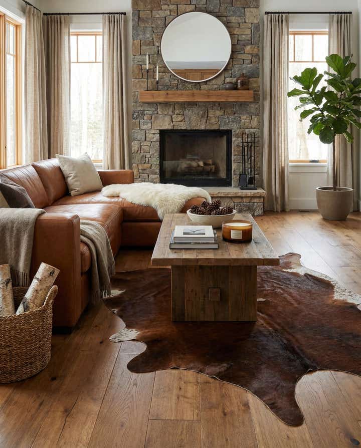 6' 7 x 7' 3 Cowhide Leather Square Rug