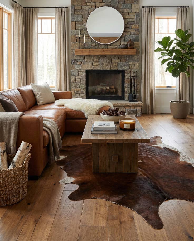 Detail image of 6' 7 x 7' 3 Cowhide Leather Square Rug