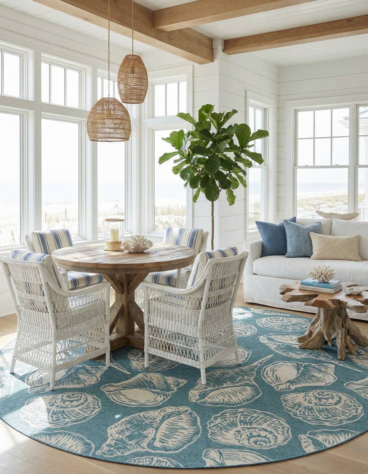 Detail image of 12' x 12'  Washable Coastal Indoor / Outdoor Round Rug