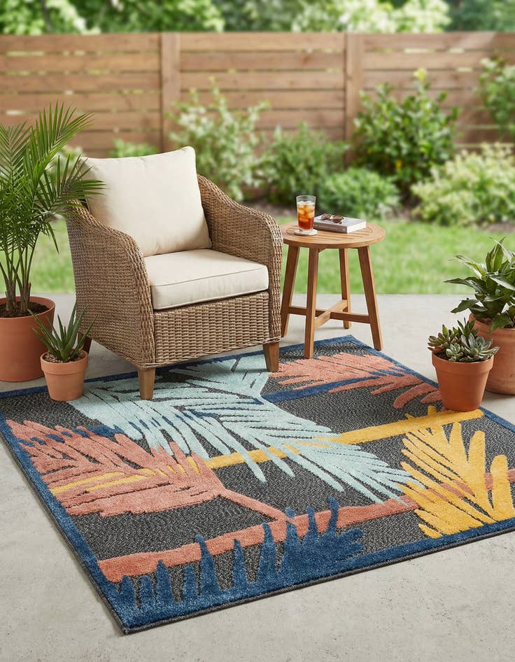 Detail image of 5' 3 x 5' 3  Washable Belize Indoor / Outdoor Square Rug