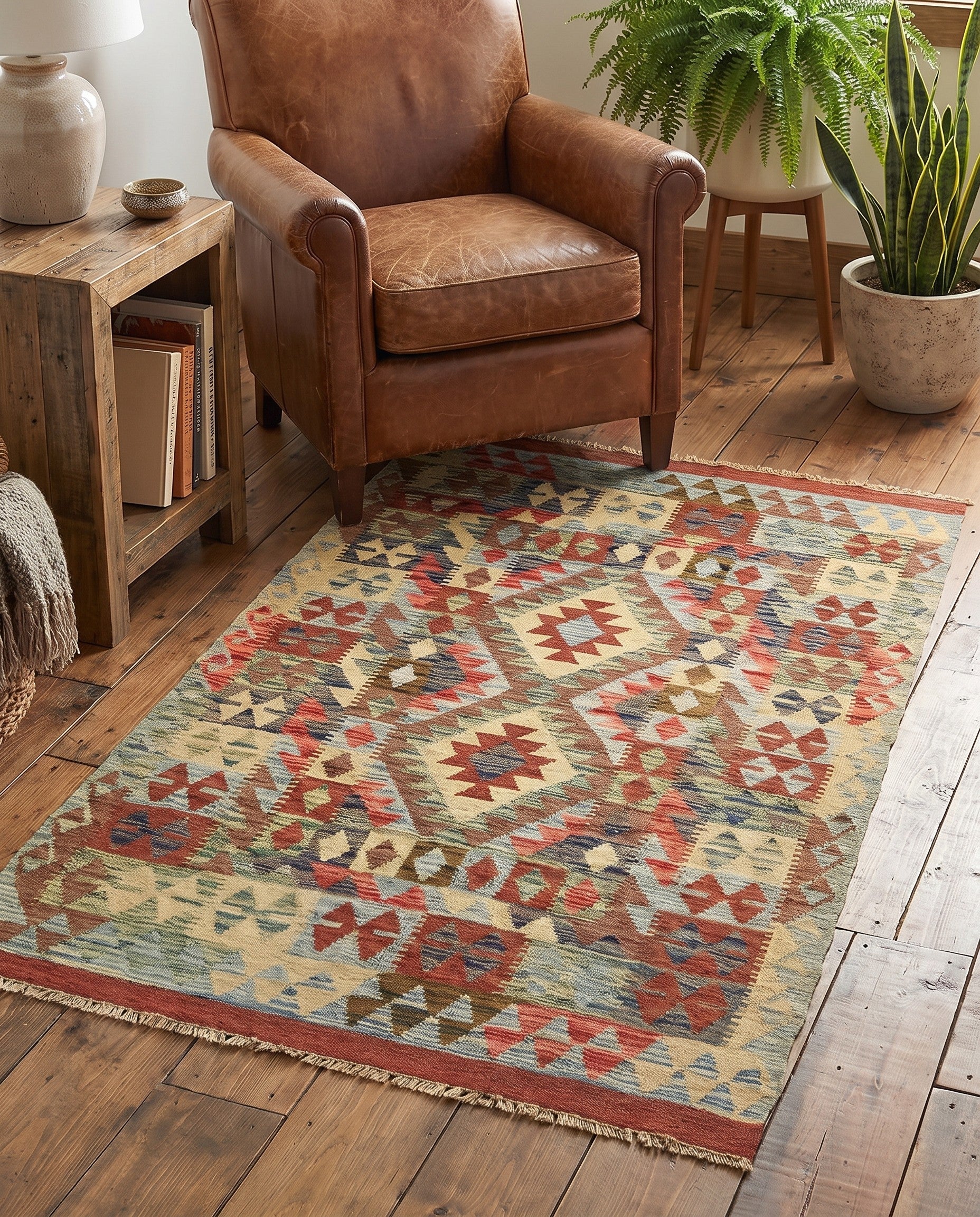 3' 5 x 5' Hand Woven Kilim Maymana Wool Rug
