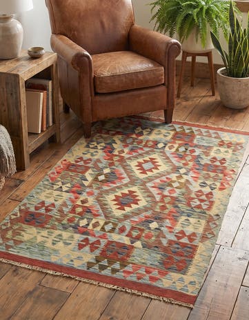 3' 5 x 5' Hand Woven Kilim Maymana Wool Rug