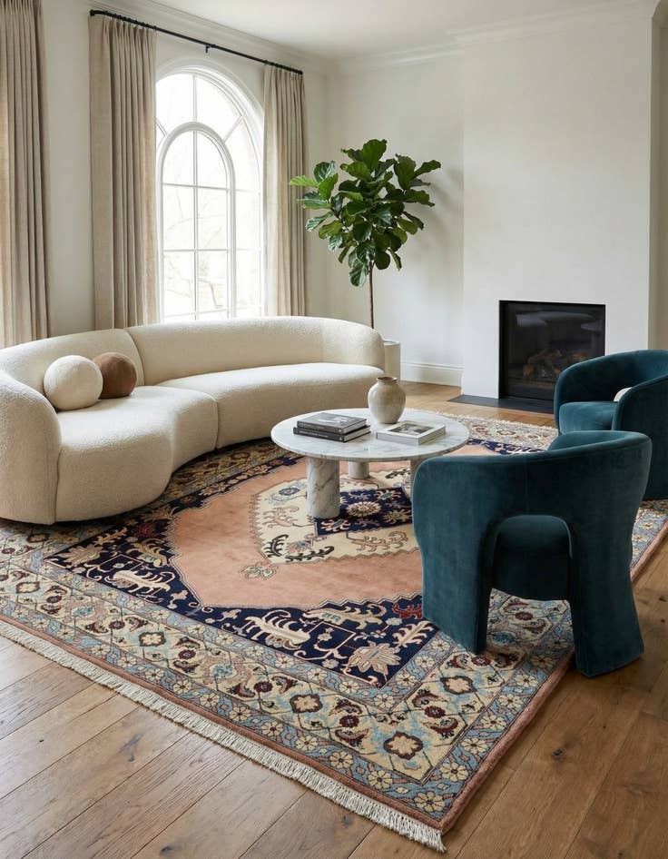 Detail image of  6' 8 x 9' 9  Hand Knotted Indo Tabriz Wool Rug